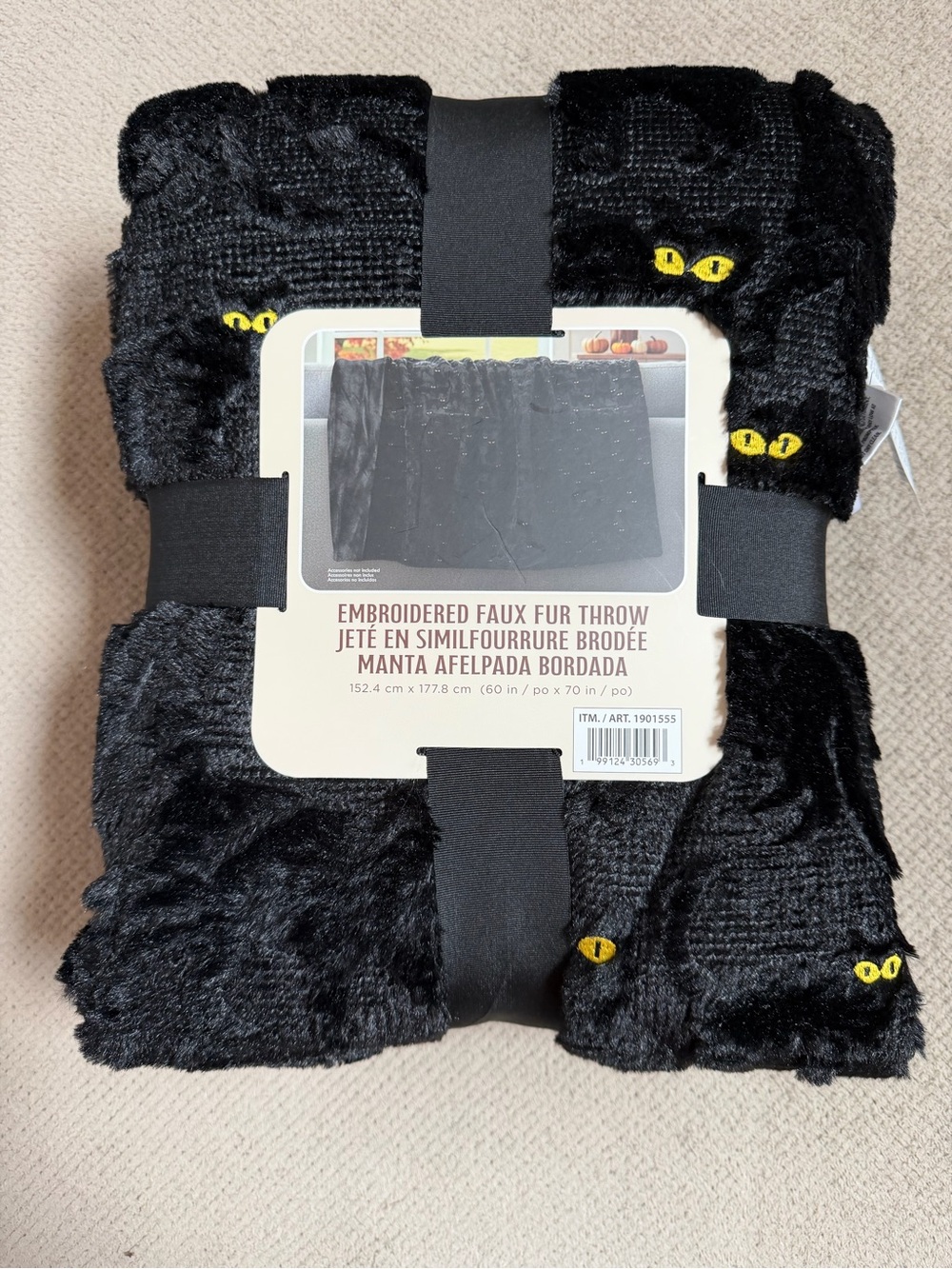 Tik Tok Viral Costco Ashford Home Black Cat Faux Fur Halloween Throw Blanket NWT